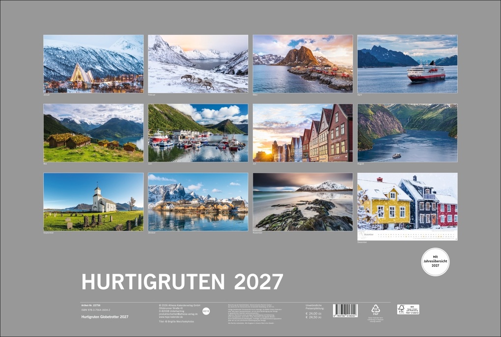 Weitere Ansicht: Hurtigruten Globetrotter Kalender 2027 - Von unberührten Fjorden und stillen Bergen