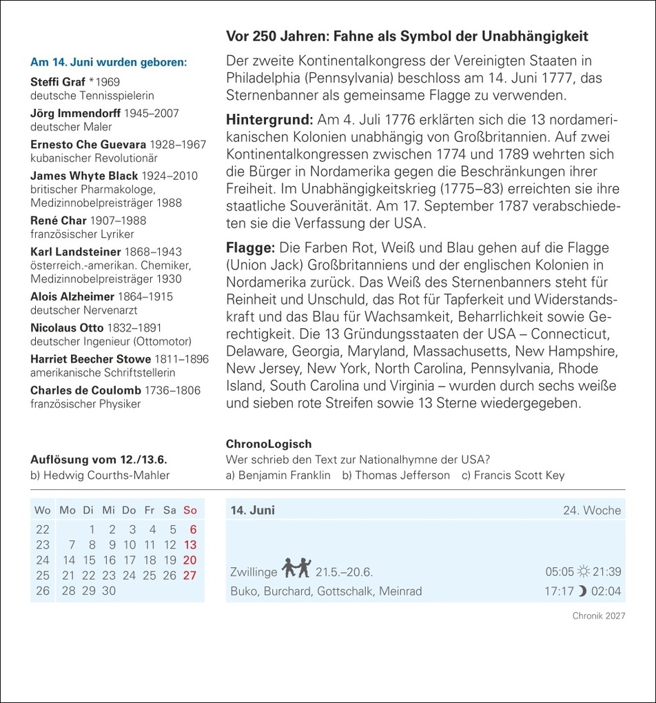 Weitere Ansicht: Chronik Tagesabreißkalender 2027 - Kulturkalender - Personen, Ereignisse, Schauplätze | Berthold Budde