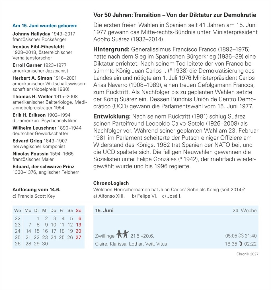 Weitere Ansicht: Chronik Tagesabreißkalender 2027 - Kulturkalender - Personen, Ereignisse, Schauplätze | Berthold Budde