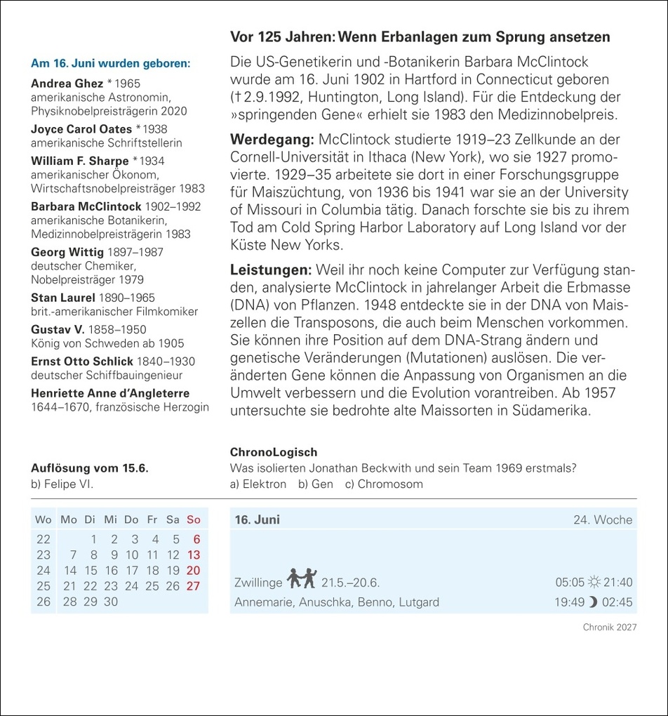 Weitere Ansicht: Chronik Tagesabreißkalender 2027 - Kulturkalender - Personen, Ereignisse, Schauplätze | Berthold Budde