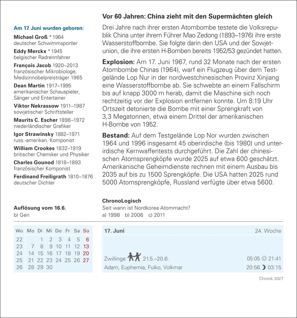 Weitere Ansicht: Chronik Tagesabreißkalender 2027 - Kulturkalender - Personen, Ereignisse, Schauplätze | Berthold Budde