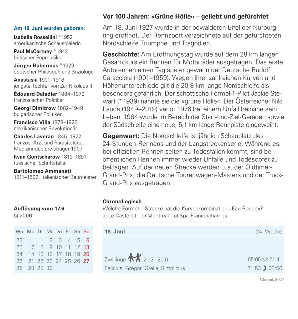 Weitere Ansicht: Chronik Tagesabreißkalender 2027 - Kulturkalender - Personen, Ereignisse, Schauplätze | Berthold Budde