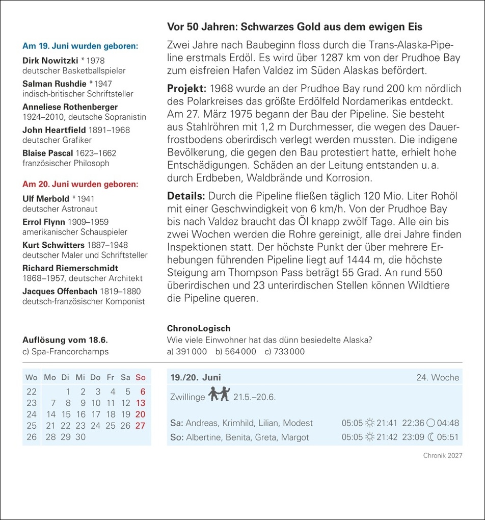 Weitere Ansicht: Chronik Tagesabreißkalender 2027 - Kulturkalender - Personen, Ereignisse, Schauplätze | Berthold Budde