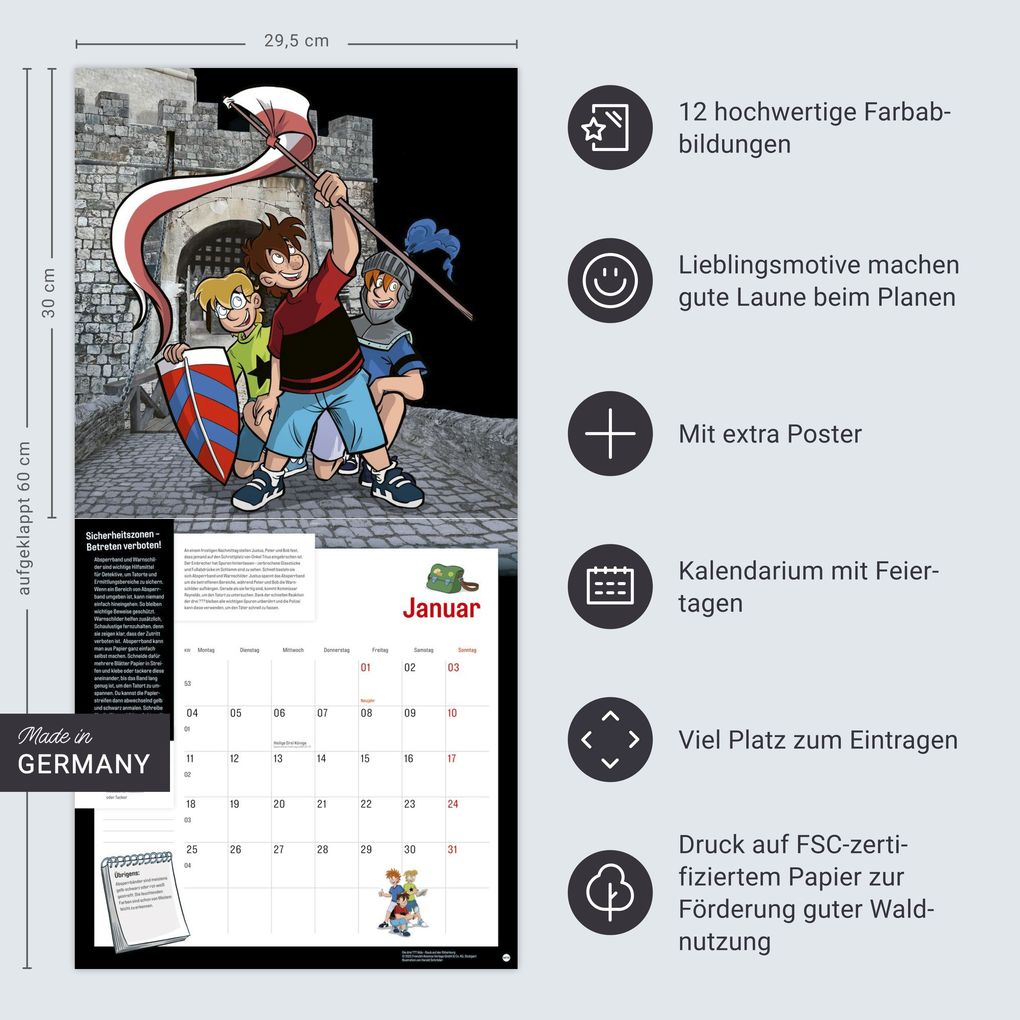 Weitere Ansicht: Die drei ??? Kids Broschurkalender 2027