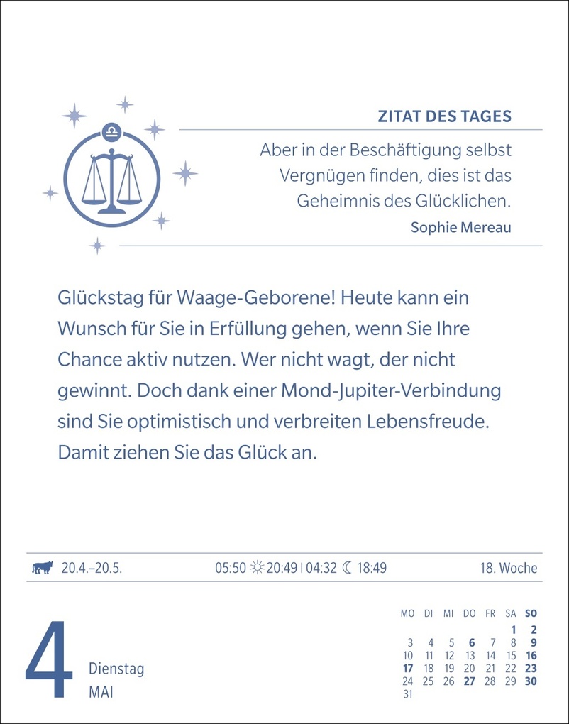 Weitere Ansicht: Waage Sternzeichenkalender 2027 - Tagesabreißkalender - Ihr Horoskop für jeden Tag | Robert Satorius