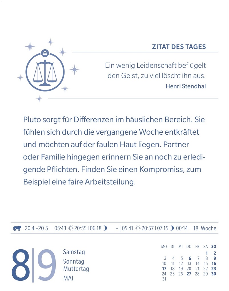 Weitere Ansicht: Waage Sternzeichenkalender 2027 - Tagesabreißkalender - Ihr Horoskop für jeden Tag | Robert Satorius