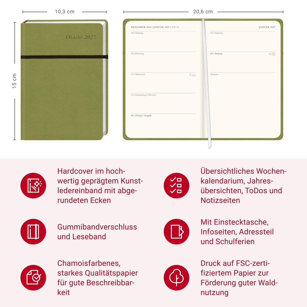 Weitere Ansicht: Diario Wochen-Kalenderbuch A6, grün 2027