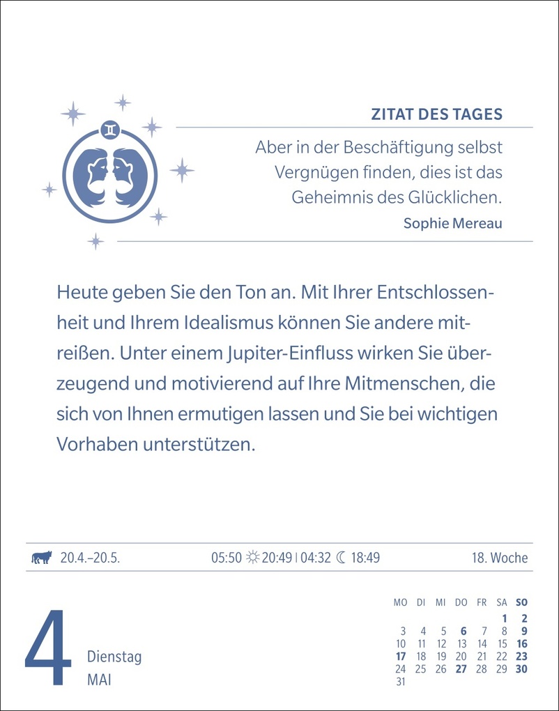 Weitere Ansicht: Zwillinge Sternzeichenkalender 2027 - Tagesabreißkalender - Ihr Horoskop für jeden Tag | Robert Satorius