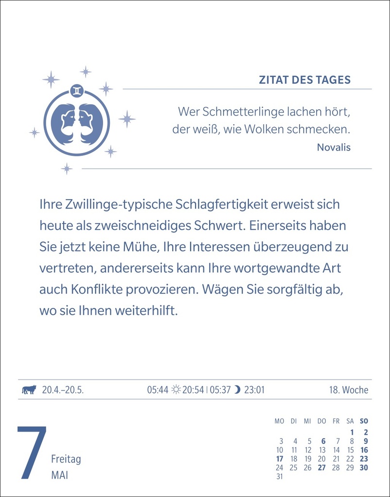 Weitere Ansicht: Zwillinge Sternzeichenkalender 2027 - Tagesabreißkalender - Ihr Horoskop für jeden Tag | Robert Satorius