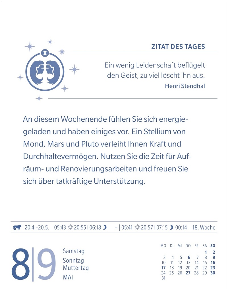 Weitere Ansicht: Zwillinge Sternzeichenkalender 2027 - Tagesabreißkalender - Ihr Horoskop für jeden Tag | Robert Satorius