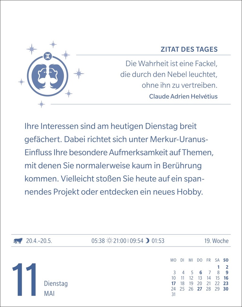 Weitere Ansicht: Zwillinge Sternzeichenkalender 2027 - Tagesabreißkalender - Ihr Horoskop für jeden Tag | Robert Satorius