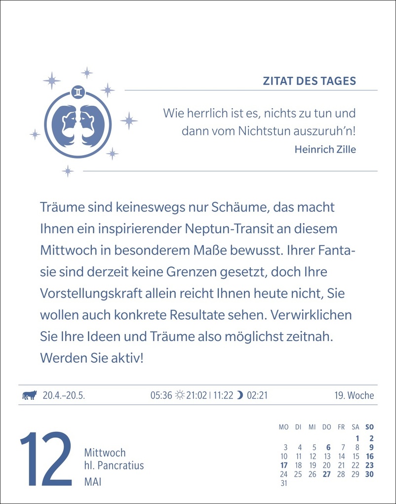 Weitere Ansicht: Zwillinge Sternzeichenkalender 2027 - Tagesabreißkalender - Ihr Horoskop für jeden Tag | Robert Satorius