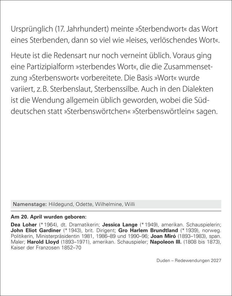 Weitere Ansicht: Duden Das Salz in der (Buchstaben-)Suppe Tagesabreißkalender 2027 - Redewendungen und ihre Bedeutung