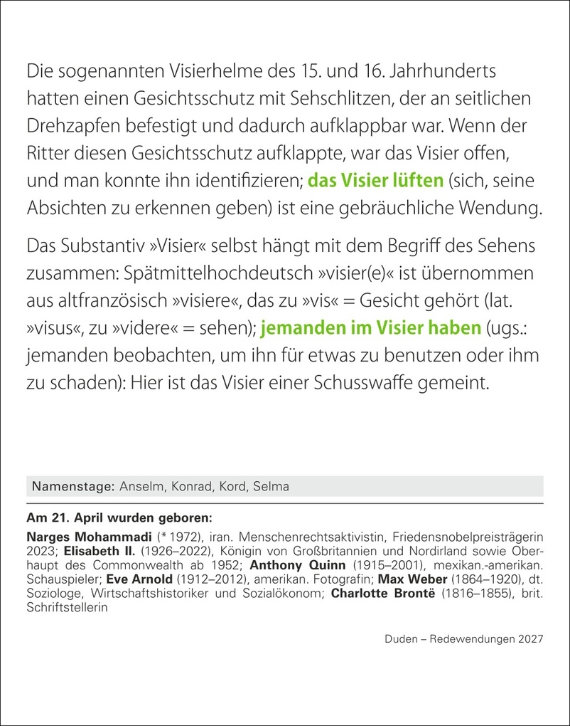 Weitere Ansicht: Duden Das Salz in der (Buchstaben-)Suppe Tagesabreißkalender 2027 - Redewendungen und ihre Bedeutung