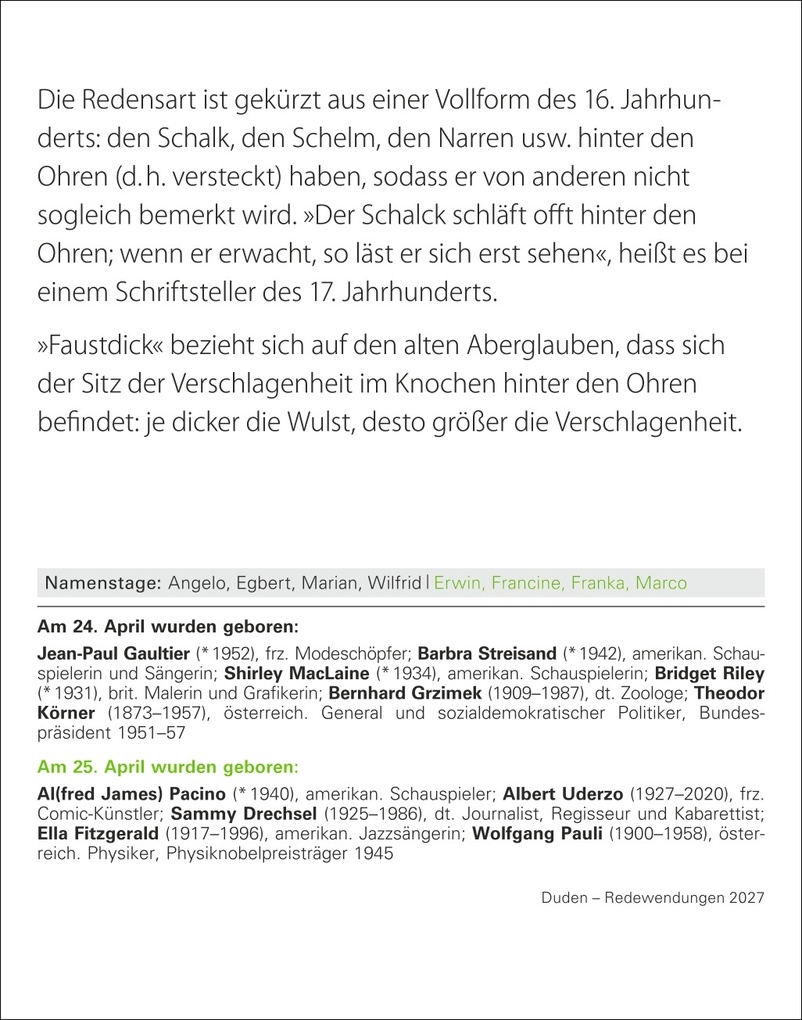 Weitere Ansicht: Duden Das Salz in der (Buchstaben-)Suppe Tagesabreißkalender 2027 - Redewendungen und ihre Bedeutung