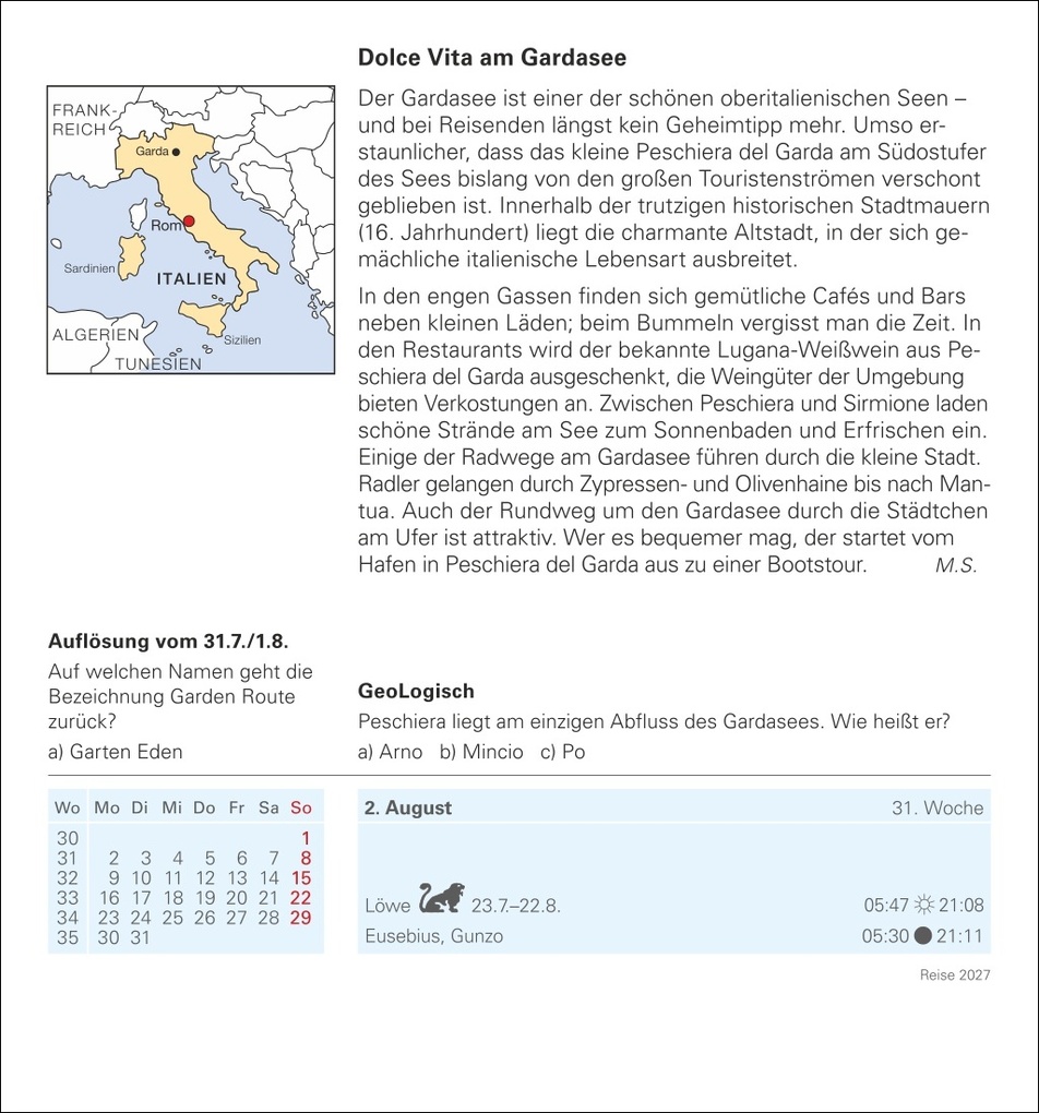 Weitere Ansicht: Reise Tagesabreißkalender 2027 - Kulturkalender - Städte, Menschen, Landschaften | Martina Schnober-Sen, Bernd Biege