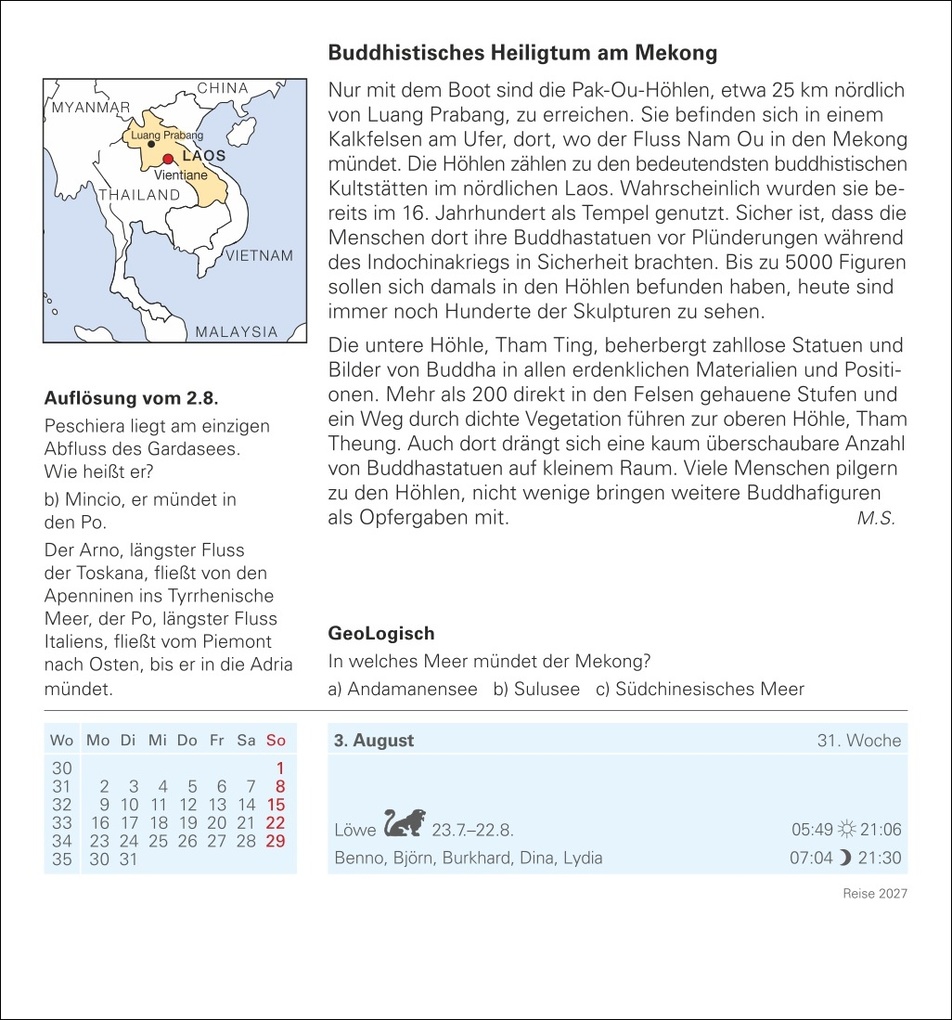 Weitere Ansicht: Reise Tagesabreißkalender 2027 - Kulturkalender - Städte, Menschen, Landschaften | Martina Schnober-Sen, Bernd Biege