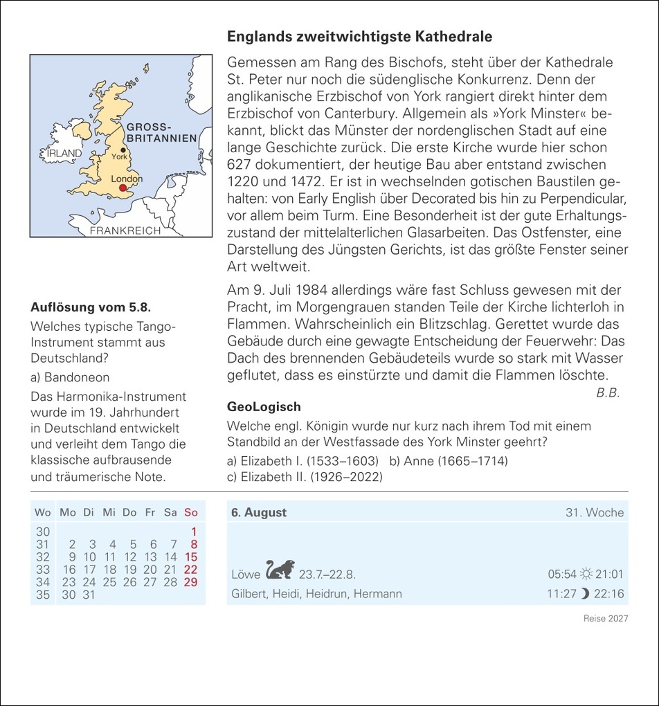 Weitere Ansicht: Reise Tagesabreißkalender 2027 - Kulturkalender - Städte, Menschen, Landschaften | Martina Schnober-Sen, Bernd Biege