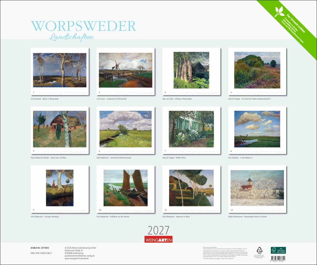 Weitere Ansicht: Worpsweder Landschaften Kalender 2027 | Hans am Ende, Fritz Mackensen, Otto Modersohn, Paula Modersohn-Becker