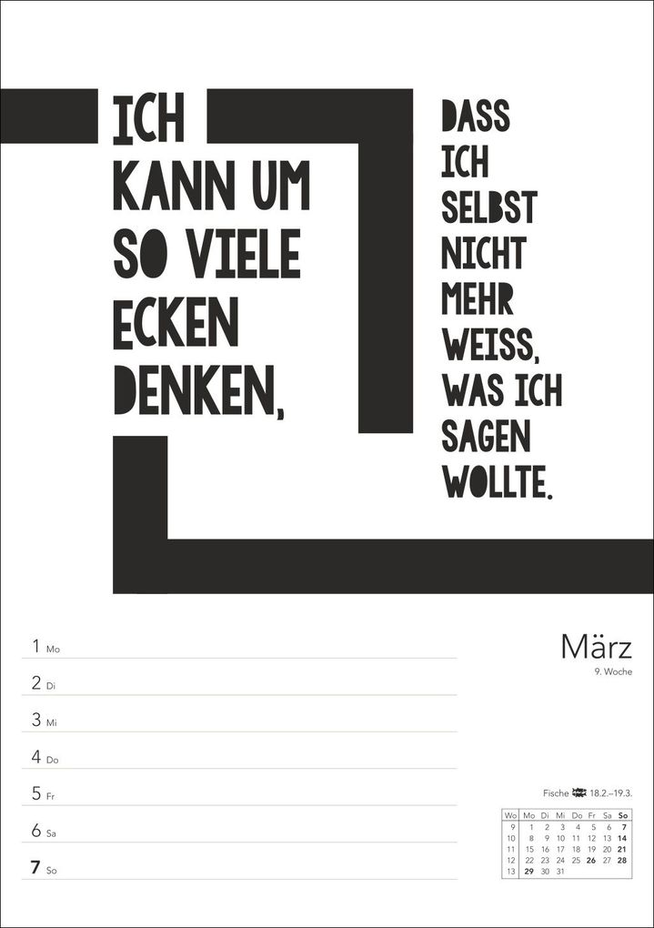 Weitere Ansicht: Typo-Sprüche-Kalender s/w Wochenplaner 2027 - mit 53 witzigen Sprüchen