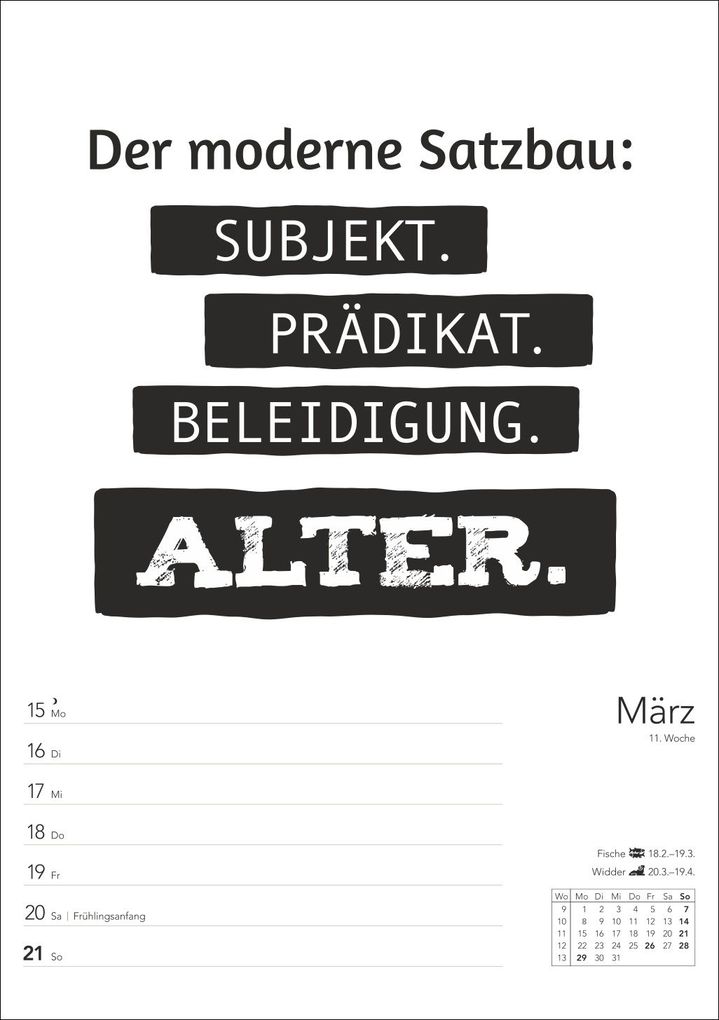 Weitere Ansicht: Typo-Sprüche-Kalender s/w Wochenplaner 2027 - mit 53 witzigen Sprüchen
