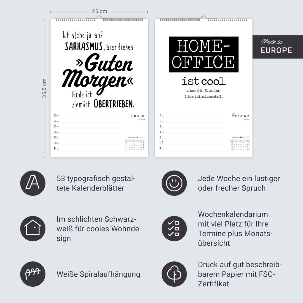 Weitere Ansicht: Typo-Sprüche-Kalender s/w Wochenplaner 2027 - mit 53 witzigen Sprüchen