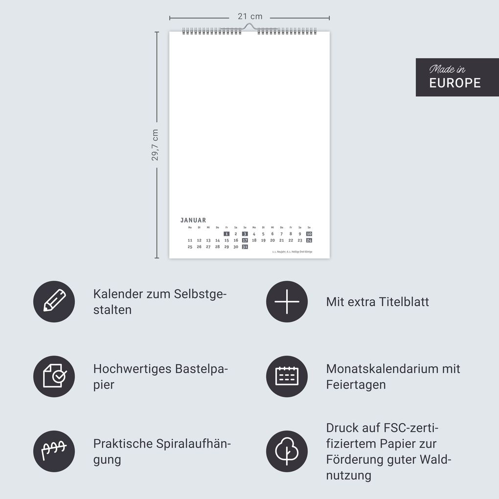 Weitere Ansicht: Premium-Bastelkalender weiß A4 2027