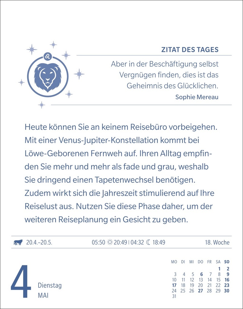 Weitere Ansicht: Löwe Sternzeichenkalender 2027 - Tagesabreißkalender - Ihr Horoskop für jeden Tag | Robert Satorius
