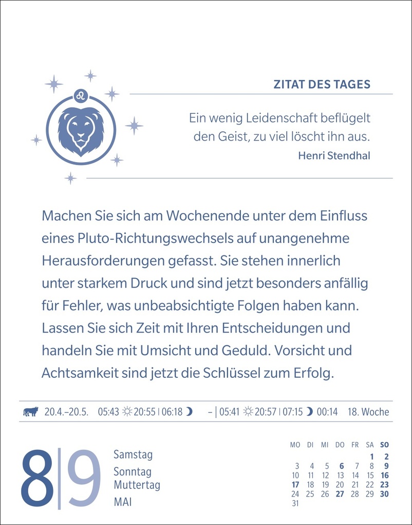 Weitere Ansicht: Löwe Sternzeichenkalender 2027 - Tagesabreißkalender - Ihr Horoskop für jeden Tag | Robert Satorius