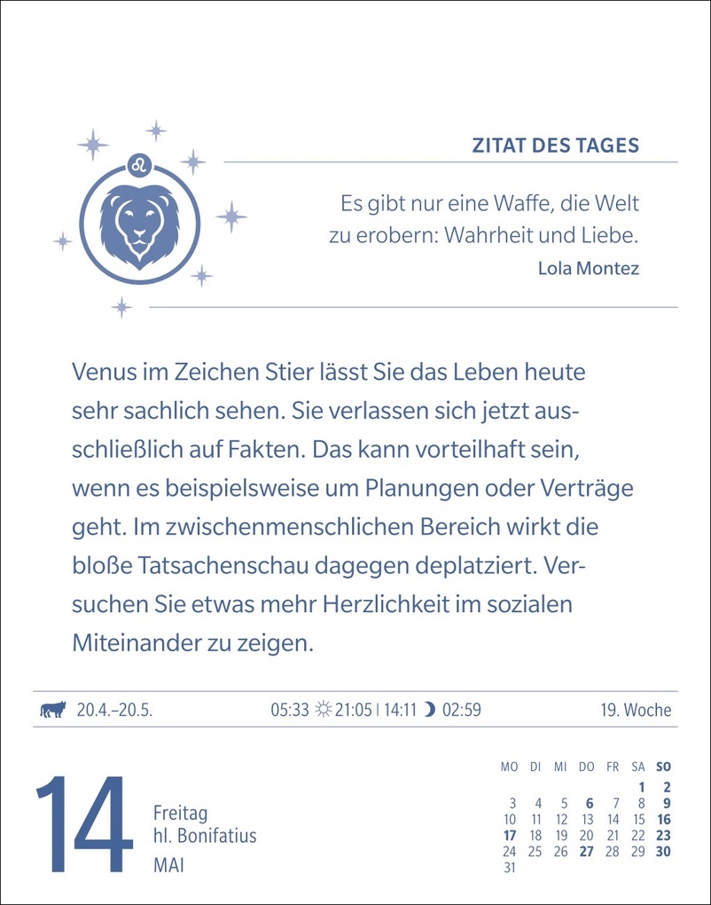 Weitere Ansicht: Löwe Sternzeichenkalender 2027 - Tagesabreißkalender - Ihr Horoskop für jeden Tag | Robert Satorius