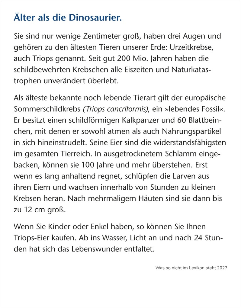 Weitere Ansicht: Was so nicht im Lexikon steht Tagesabreißkalender 2027 - Kuriositäten, Histörchen und merkwürdige Geschichten | Joachim Heimannsberg