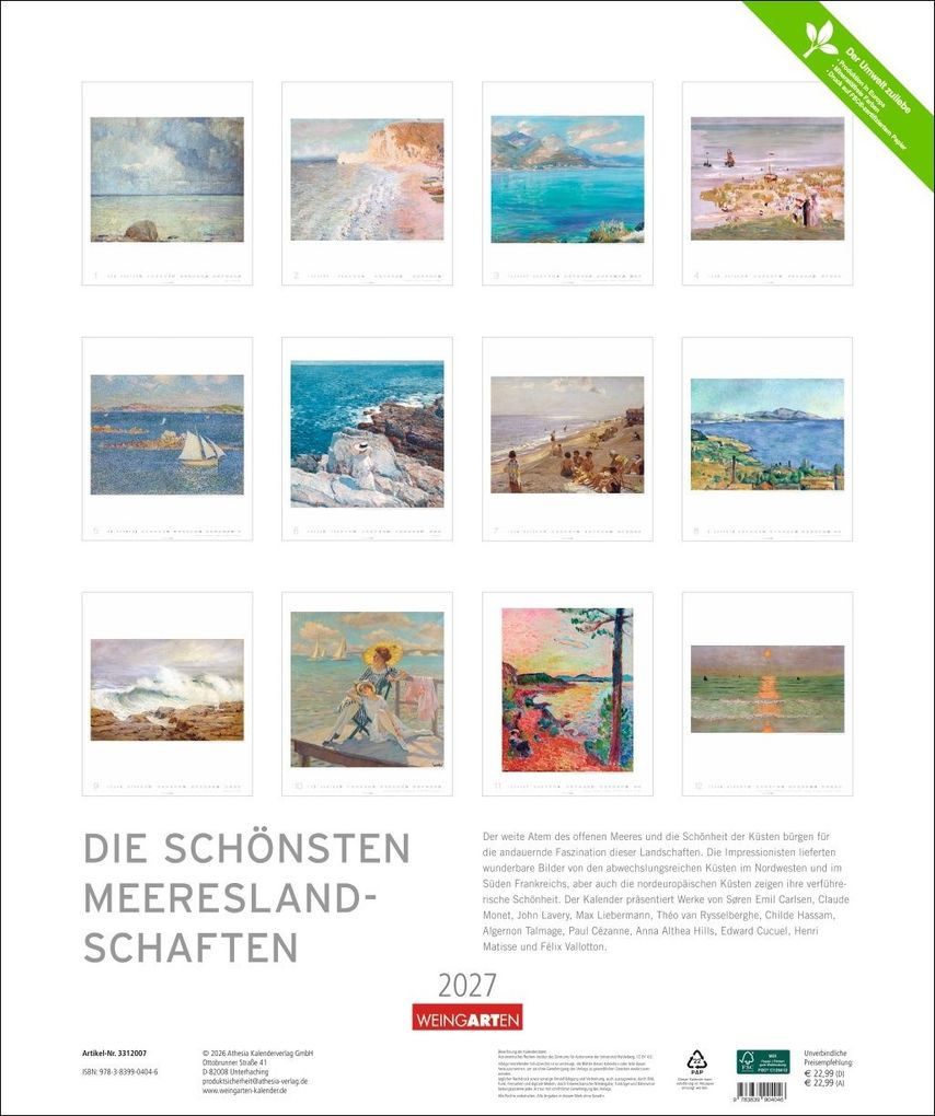 Weitere Ansicht: Die schönsten Meereslandschaften Kalender 2027 | Henri Matisse, Claude Monet, Max Liebermann