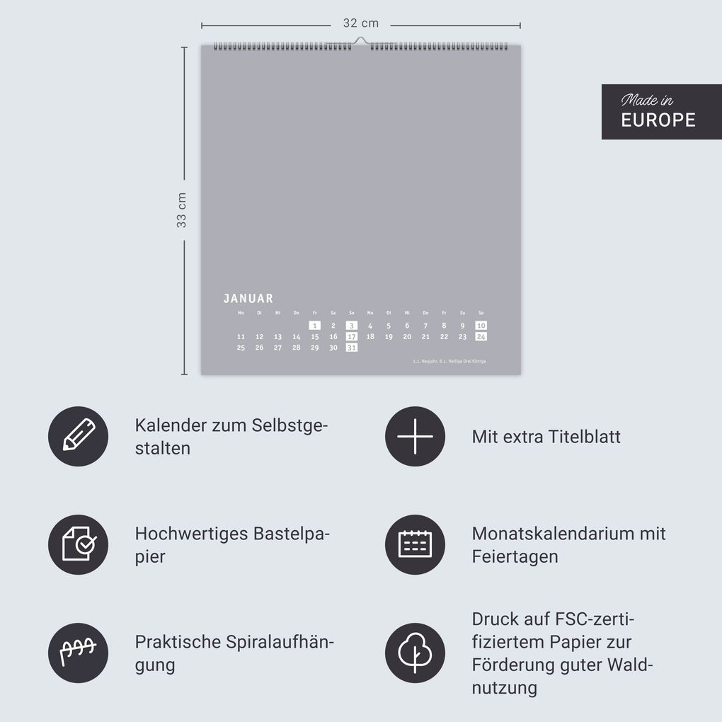 Weitere Ansicht: Premium-Bastelkalender silbergrau groß 2027