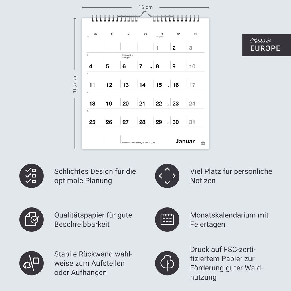 Weitere Ansicht: Black&White Monatsplaner zum Aufstellen 2027