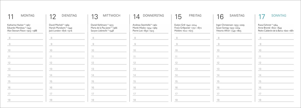 Weitere Ansicht: Der literarische Premium-Tischplaner 2027 - Wochenkalender mit Zitaten und Biografien ausgewählter Autorinnen und Autoren | Ulrike Issel
