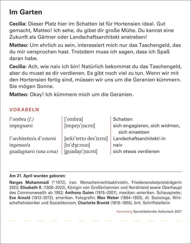 Weitere Ansicht: Italienisch Sprachkalender 2027 - Italienisch lernen leicht gemacht - Tagesabreißkalender | Carlotta Rainoldi