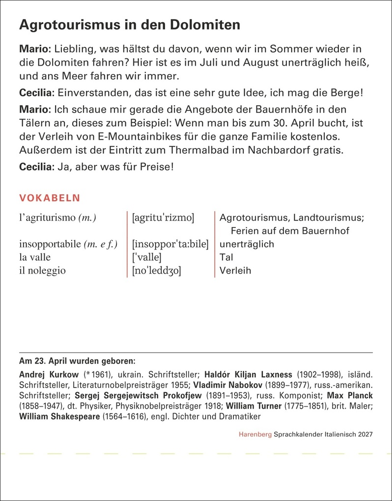 Weitere Ansicht: Italienisch Sprachkalender 2027 - Italienisch lernen leicht gemacht - Tagesabreißkalender | Carlotta Rainoldi