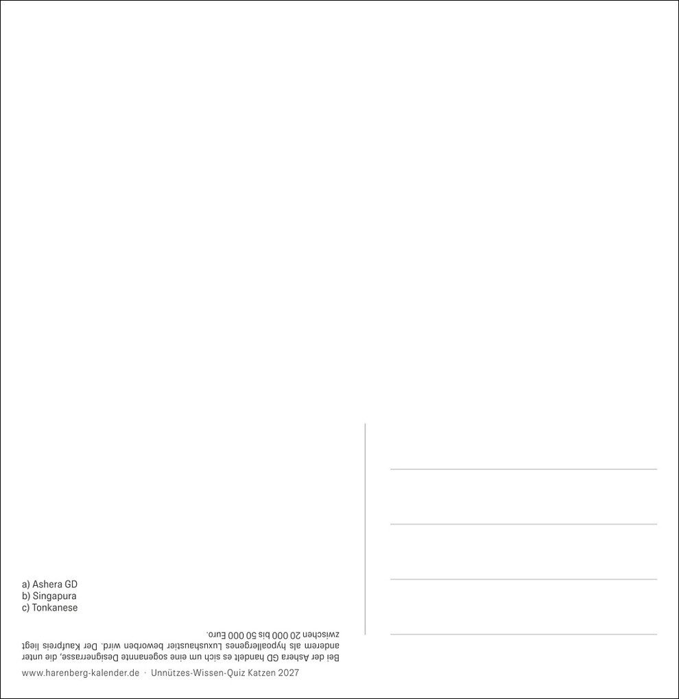 Weitere Ansicht: Unnützes-Wissen-Quiz Katzen Premium-Postkartenkalender 2027 - Kalender mit 53 Rätselkarten | Stefan Heine