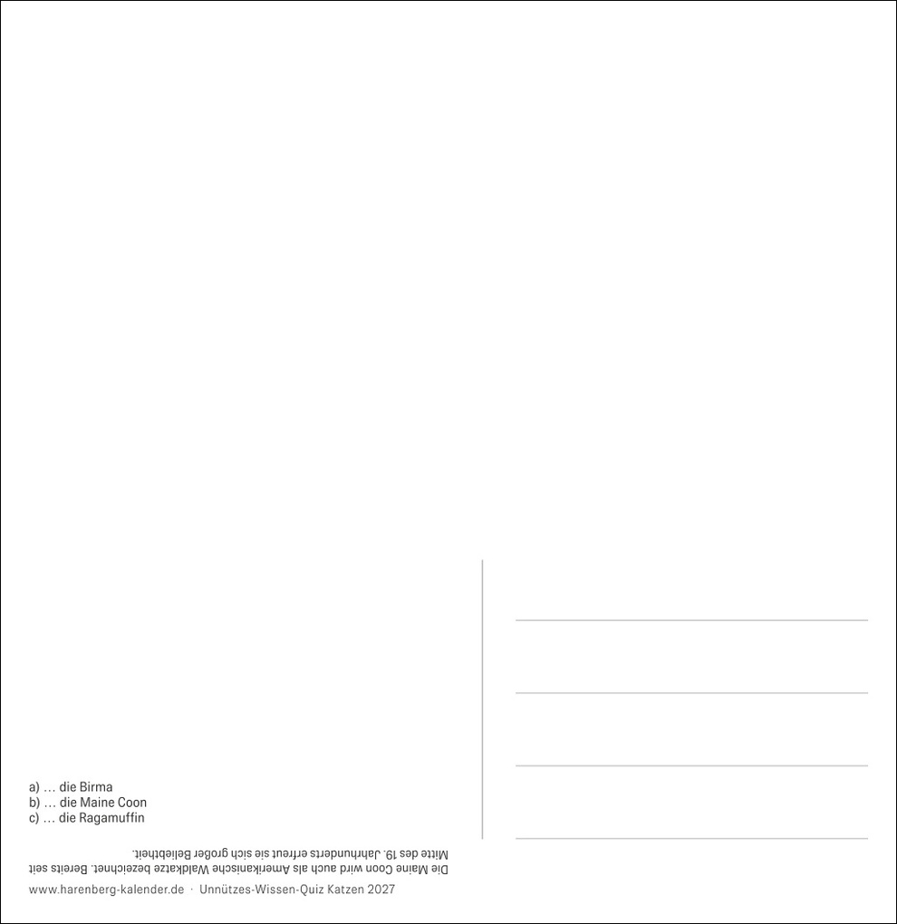 Weitere Ansicht: Unnützes-Wissen-Quiz Katzen Premium-Postkartenkalender 2027 - Kalender mit 53 Rätselkarten | Stefan Heine