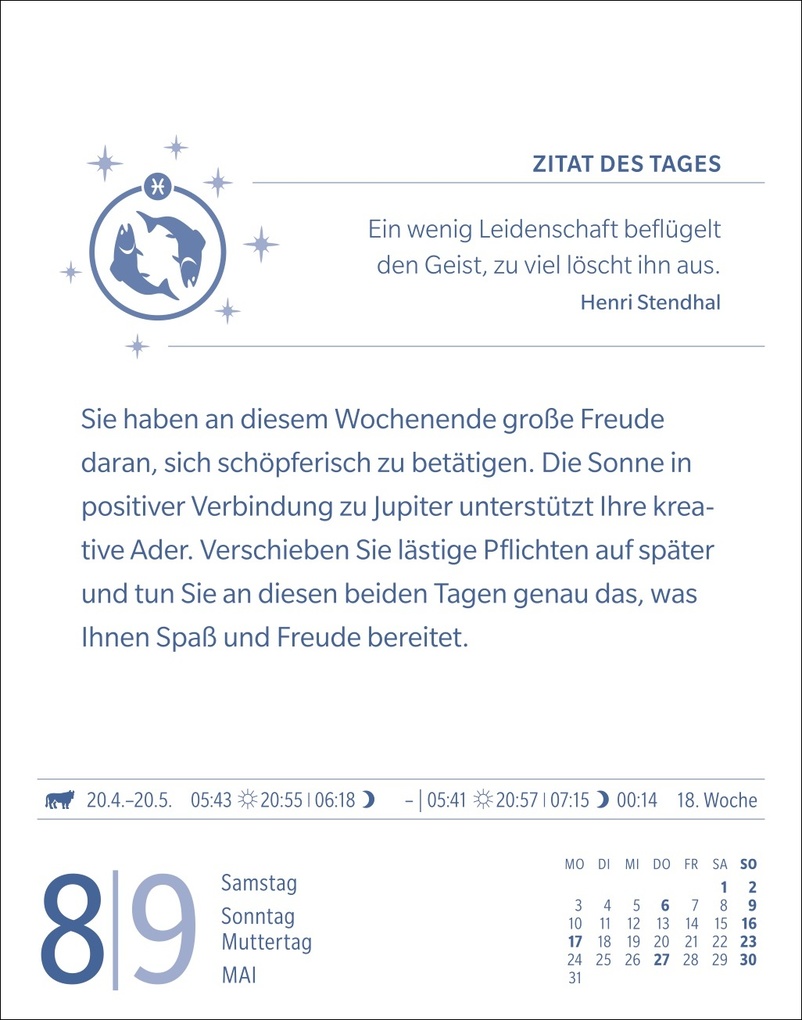 Weitere Ansicht: Fische Sternzeichenkalender 2027 - Tagesabreißkalender - Ihr Horoskop für jeden Tag | Robert Satorius