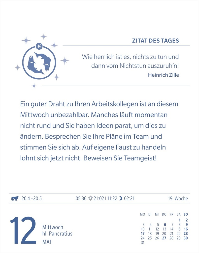 Weitere Ansicht: Fische Sternzeichenkalender 2027 - Tagesabreißkalender - Ihr Horoskop für jeden Tag | Robert Satorius