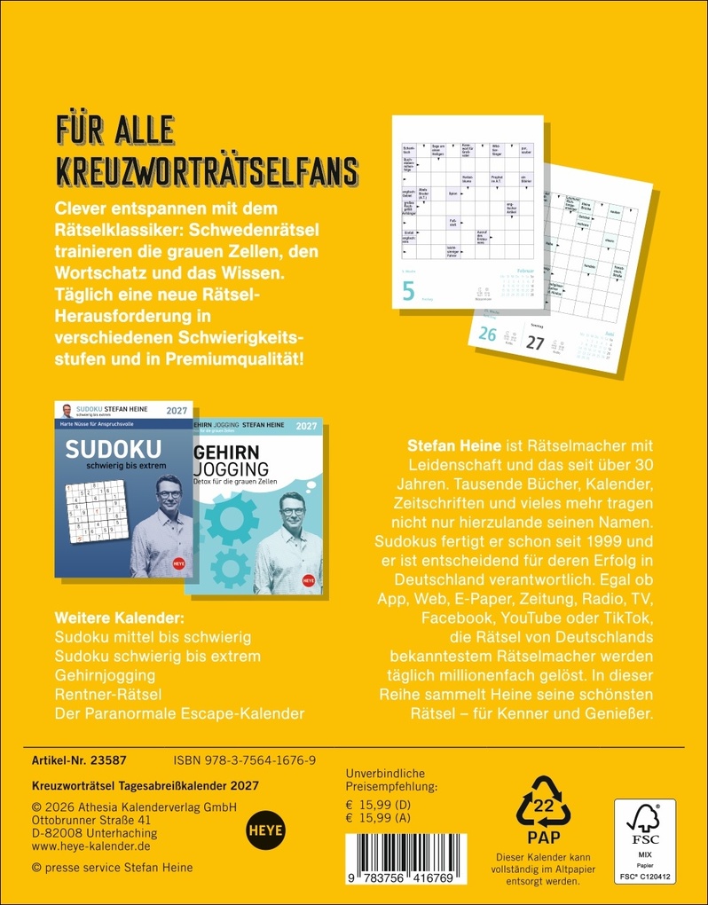 Weitere Ansicht: Stefan Heine Kreuzworträtsel Tagesabreißkalender 2027 | Stefan Heine