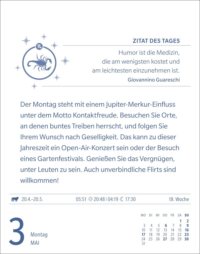Weitere Ansicht: Skorpion Sternzeichenkalender 2027 - Tagesabreißkalender - Ihr Horoskop für jeden Tag | Robert Satorius