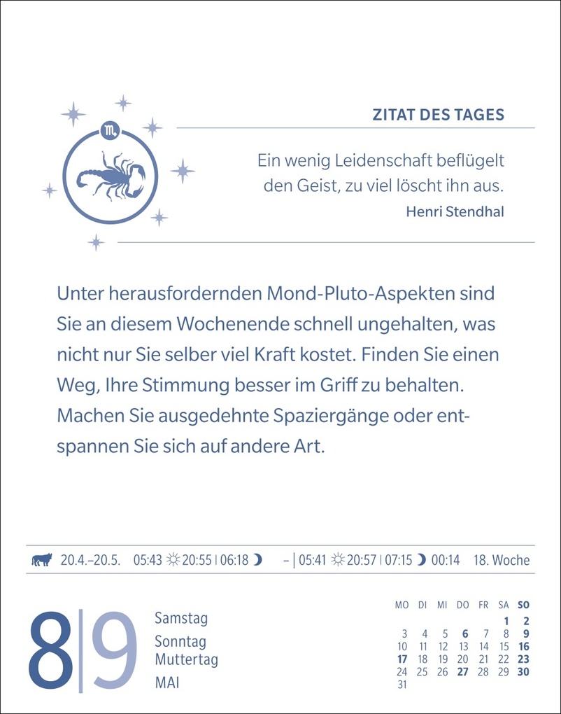 Weitere Ansicht: Skorpion Sternzeichenkalender 2027 - Tagesabreißkalender - Ihr Horoskop für jeden Tag | Robert Satorius