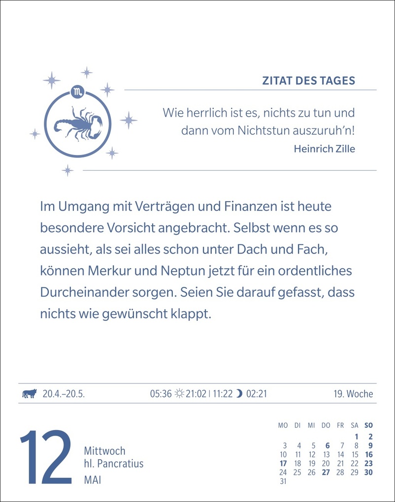Weitere Ansicht: Skorpion Sternzeichenkalender 2027 - Tagesabreißkalender - Ihr Horoskop für jeden Tag | Robert Satorius