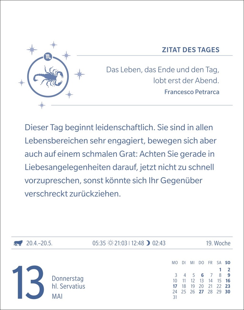 Weitere Ansicht: Skorpion Sternzeichenkalender 2027 - Tagesabreißkalender - Ihr Horoskop für jeden Tag | Robert Satorius