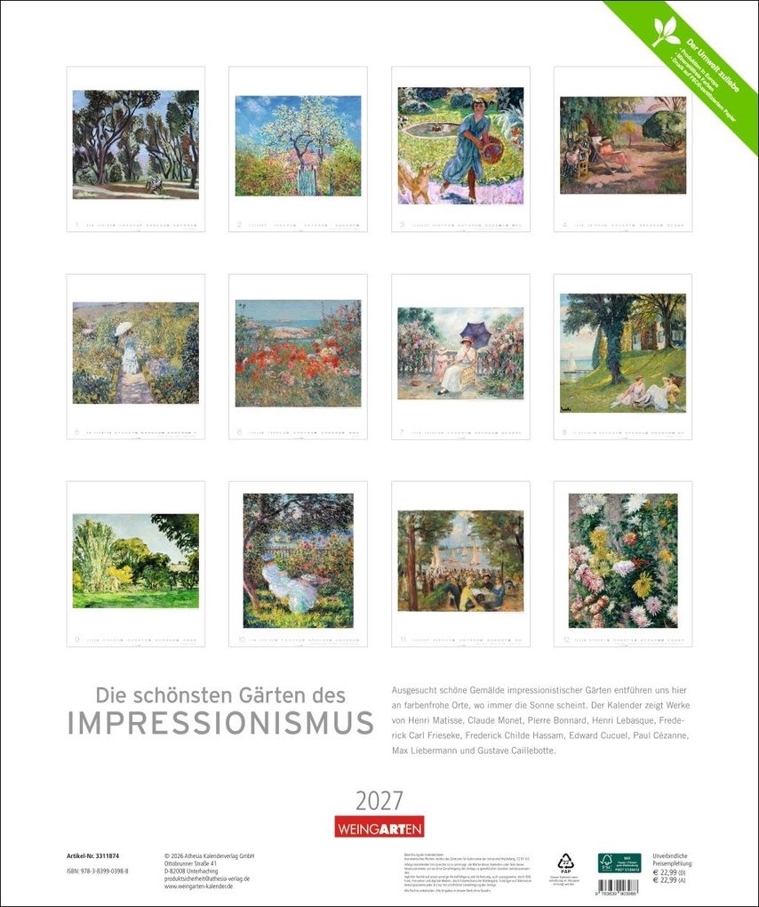 Weitere Ansicht: Die schönsten Gärten des Impressionismus Edition Kalender 2027 | Claude Monet, Camille Pissarro, Alfed Sisley, Vincent van Gogh