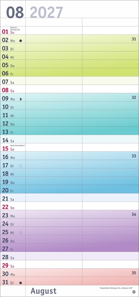 Weitere Ansicht: Bunte Wochen Planer für mich 2027