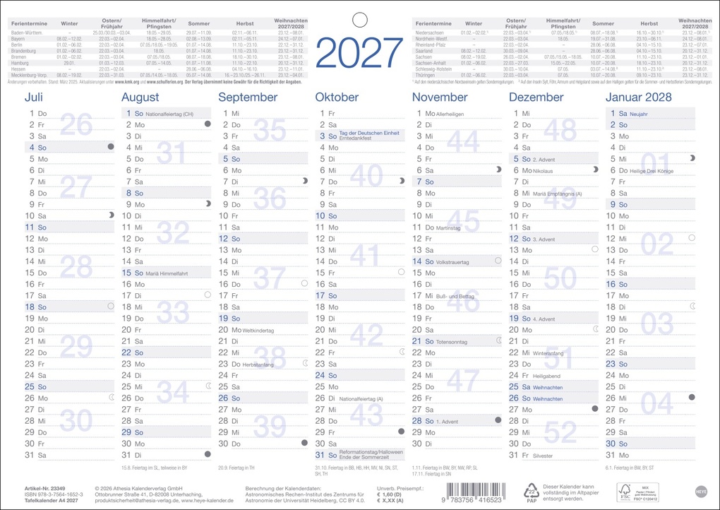 Weitere Ansicht: Tafelkalender A4 2027