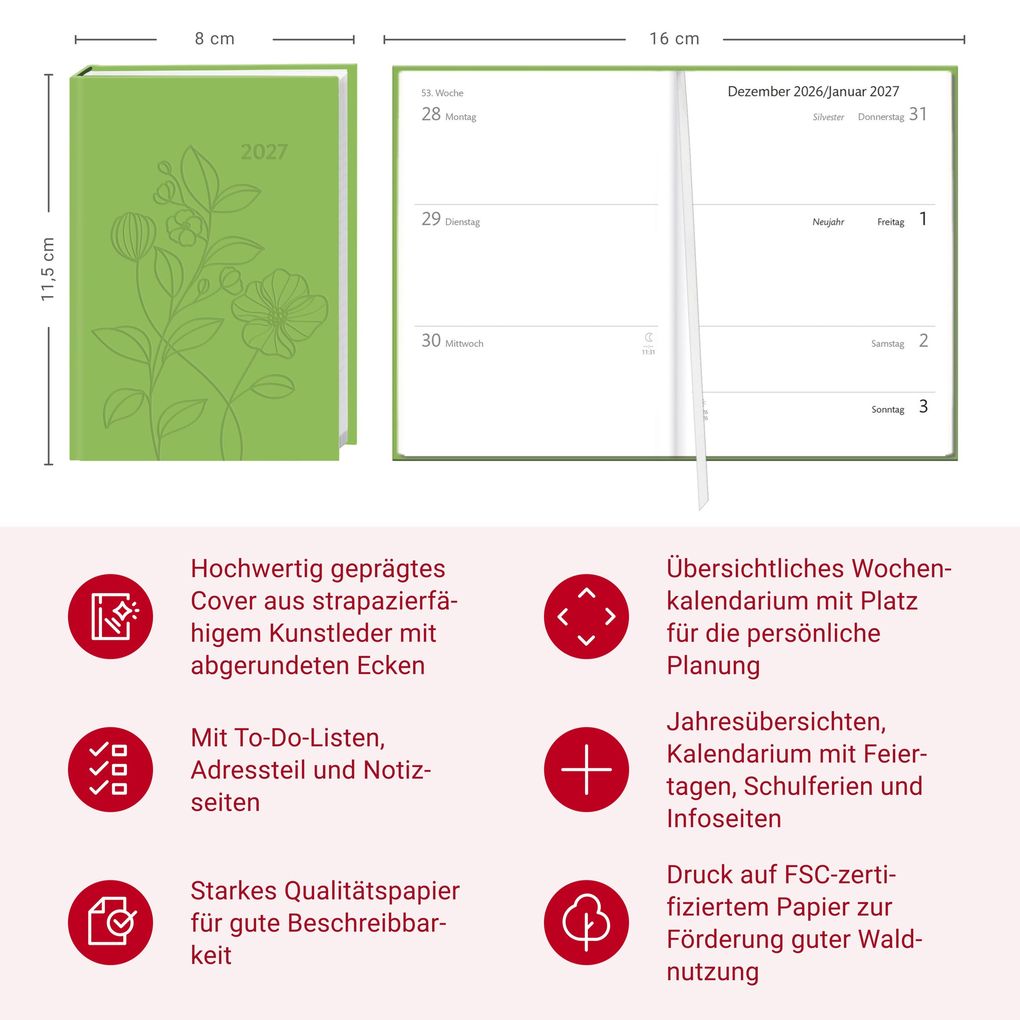 Weitere Ansicht: Kalenderbuch A7 grün 2027